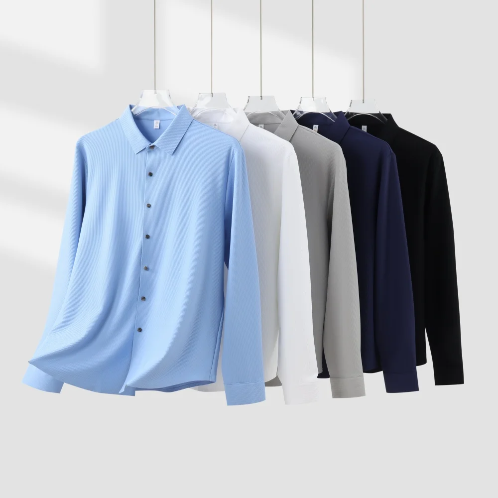 H7cd64b36cf6e48e5915c95cb4035a01ag.webp Lightweight Men's Long Sleeve Shirt with Ribbed Texture Autumn Versatile Wrinkle-Resistant ODM Supply - Image 1