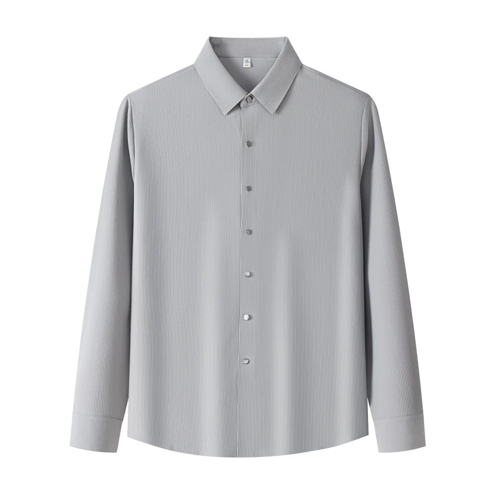 H94017b1b4f3a494ba1abd4d12b2fb323x.webp Lightweight Men's Long Sleeve Shirt with Ribbed Texture Autumn Versatile Wrinkle-Resistant ODM Supply-Gray / M - Image 1