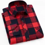 New Fashion Plaid Shirt Long Sleeve Shirt for Men-Red / XL